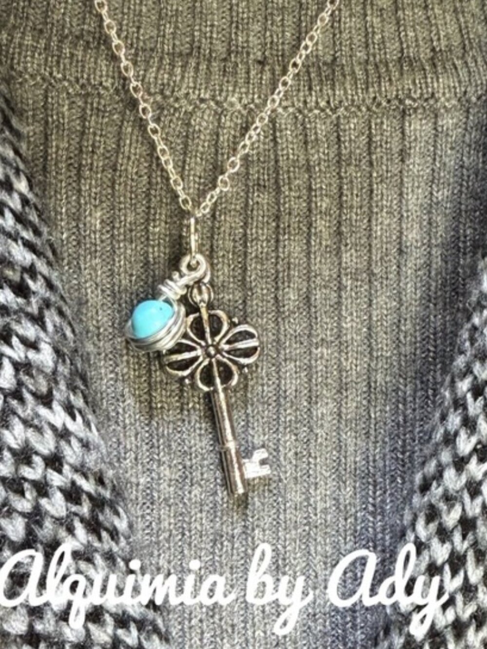 925 Sterling Silver Turquoise Key Necklace